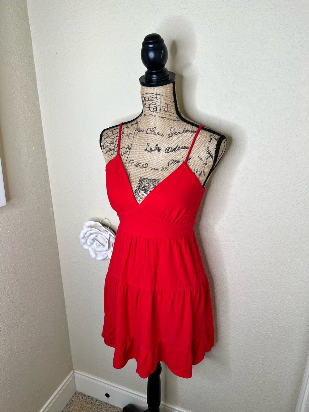 NTM: Morceau Los Angeles Red Linen Blend Tiered Mini Dress Smocked Back M - Picture 6 of 16